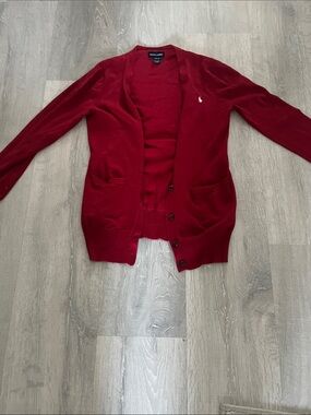 Polo by Ralph Lauren Deep Red Cotton Cardigan with Logo